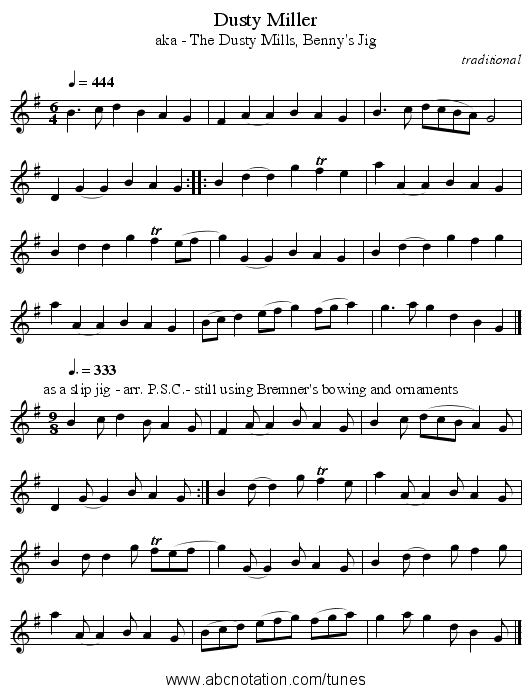 Dusty Miller - staff notation
