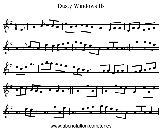 Dusty Windowsills - staff notation