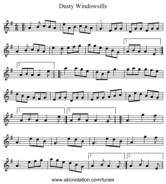 Dusty Windowsills - staff notation