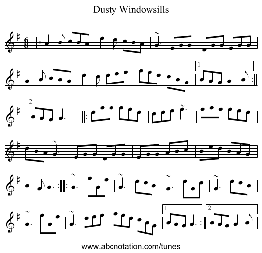 Dusty Windowsills - staff notation