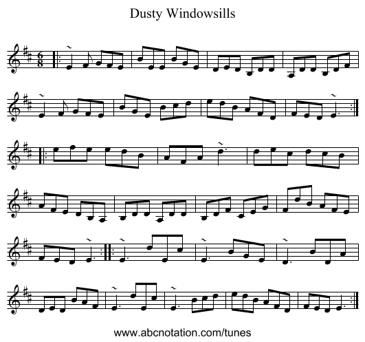 Dusty Windowsills - staff notation