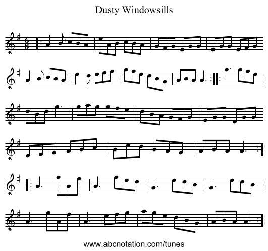 Dusty Windowsills - staff notation