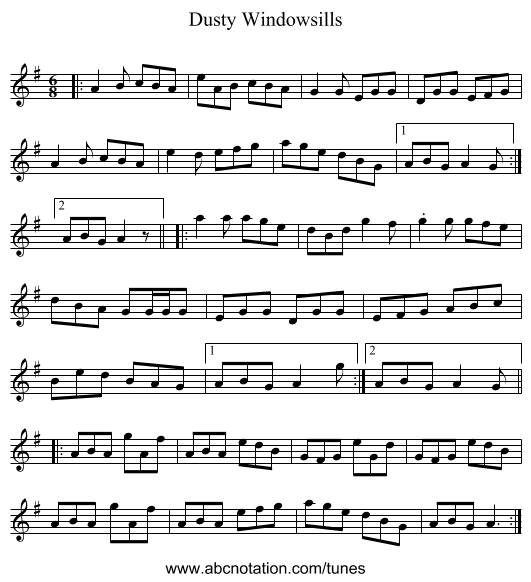 Dusty Windowsills - staff notation