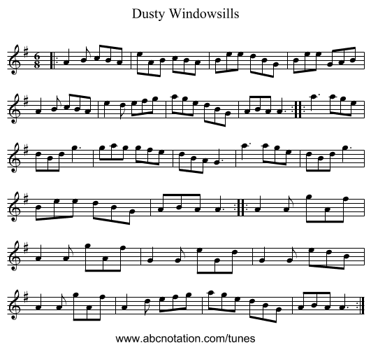 Dusty Windowsills - staff notation
