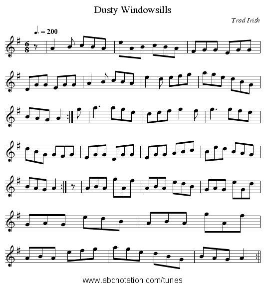 Dusty Windowsills - staff notation