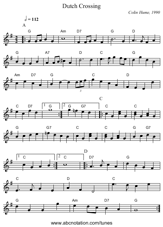 Dutch Crossing - staff notation