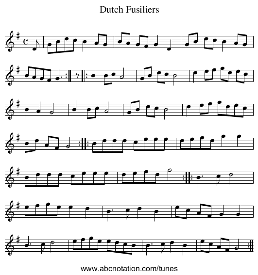Dutch Fusiliers - staff notation