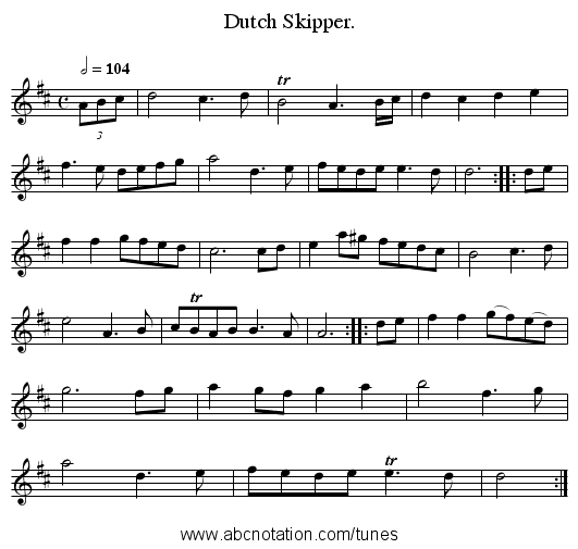 Dutch Skipper. - staff notation