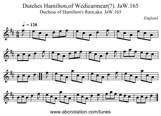 Dutches Hamilton,of Wedicarmear(?). JaW.165 - staff notation