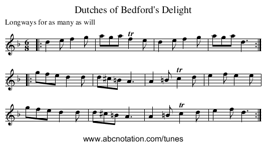 Dutches of Bedford's Delight - staff notation