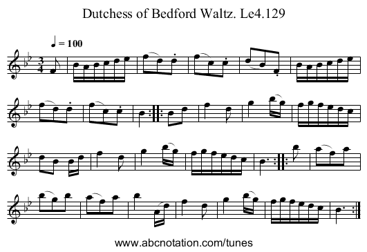 Dutchess of Bedford Waltz. Le4.129 - staff notation