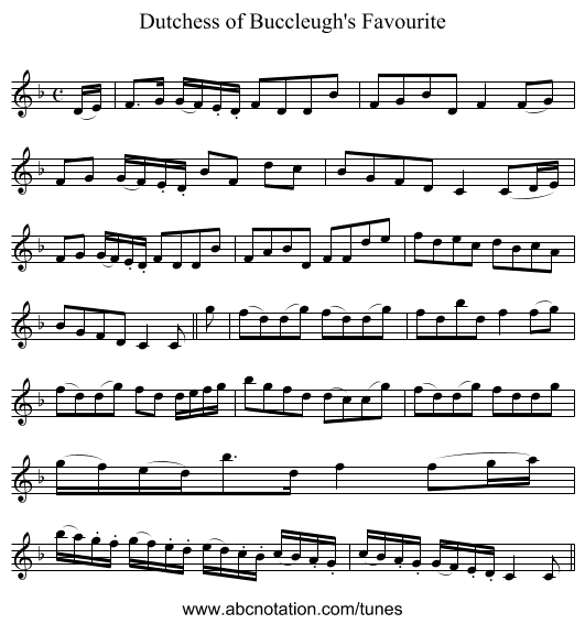 Dutchess of Buccleugh's Favourite - staff notation