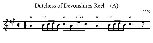 Dutchess of Devonshires Reel    (A) - staff notation