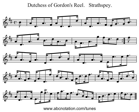 Dutchess of Gordon's Reel.   Strathspey. - staff notation