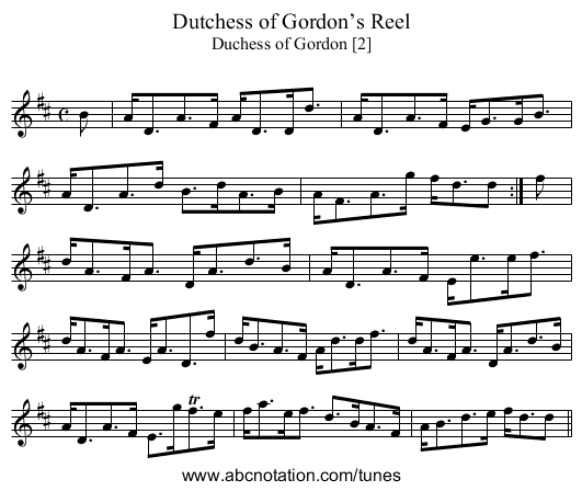 Dutchess of Gordon’s Reel - staff notation