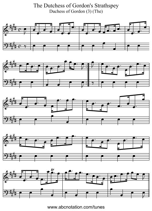 Dutchess of Gordon's Strathspey, The - staff notation