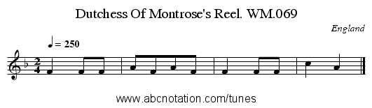 Dutchess Of Montrose's Reel. WM.069 - staff notation