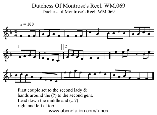 Dutchess Of Montrose's Reel. WM.069 - staff notation