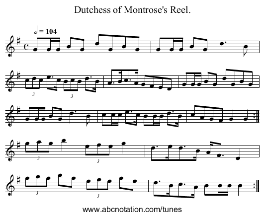 Dutchess of Montrose's Reel. - staff notation