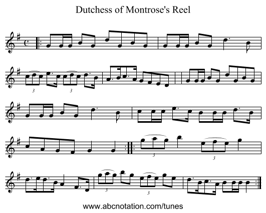 Dutchess of Montrose's Reel - staff notation