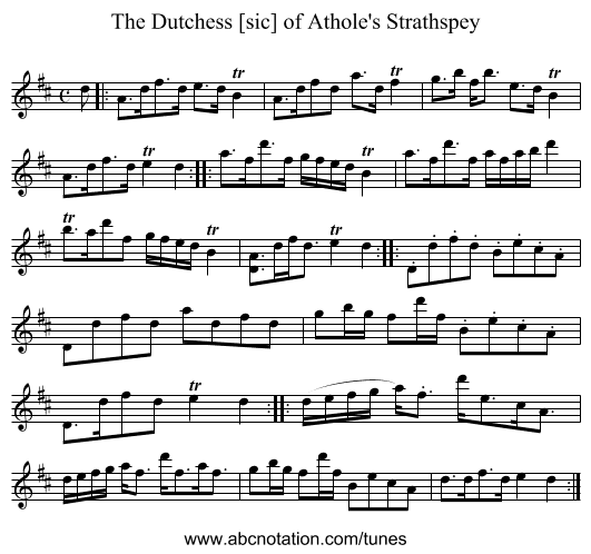 Dutchess [sic] of Athole's Strathspey, The - staff notation