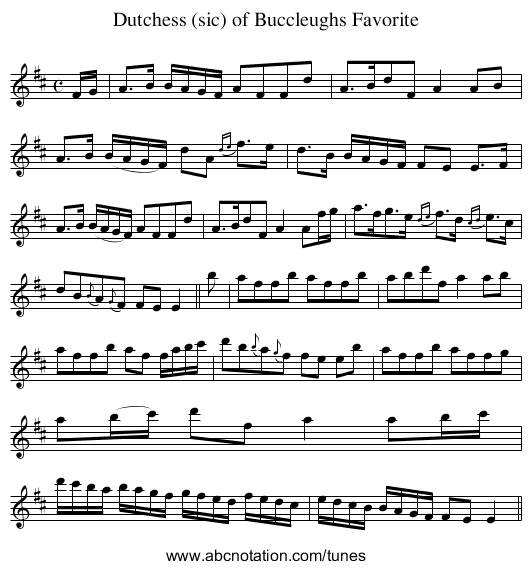 Dutchess (sic) of Buccleughs Favorite - staff notation