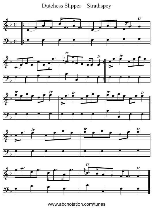 Dutchess Slipper    Strathspey - staff notation