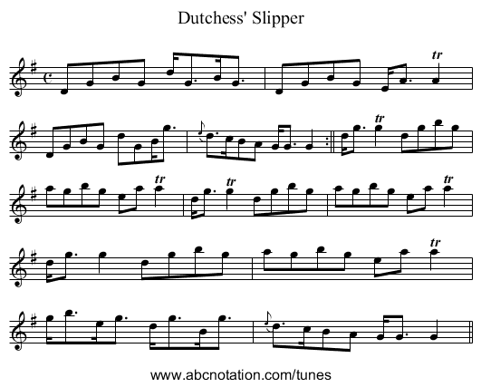 Dutchess' Slipper - staff notation