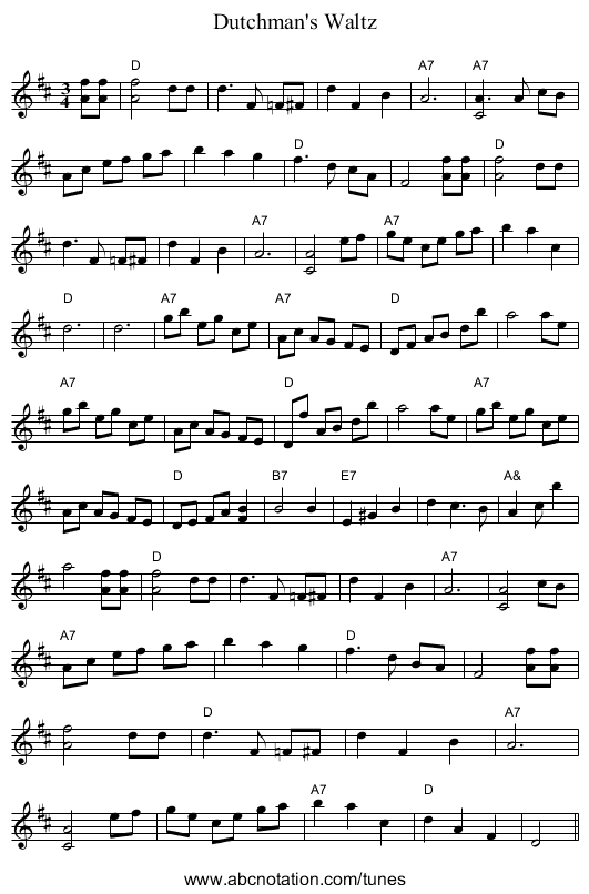 Dutchman's Waltz - staff notation