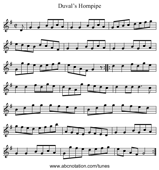 Duval’s Hornpipe - staff notation