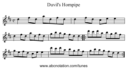 Duvil's Hornpipe - staff notation
