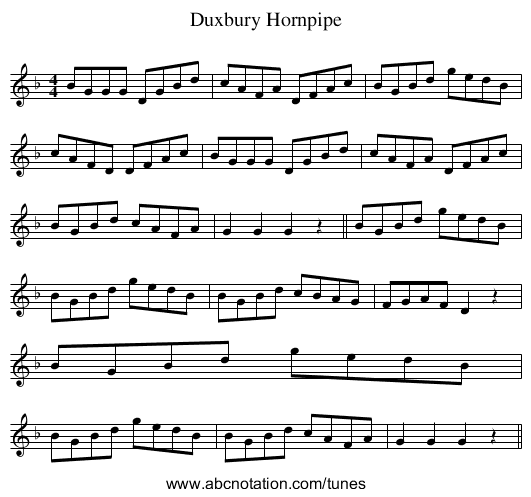 Duxbury Hornpipe - staff notation