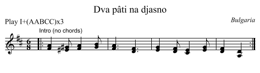 Dva p&acirc;ti na djasno - staff notation