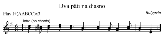 Dva p&acirc;ti na djasno - staff notation