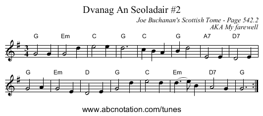 Dvanag An Seoladair #2 - staff notation