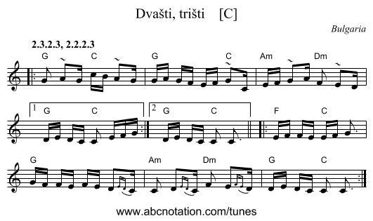 Dva&scaron;ti, tri&scaron;ti    [C] - staff notation