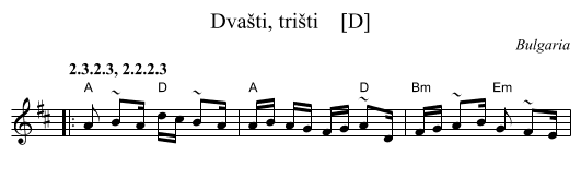 Dva&scaron;ti, tri&scaron;ti    [D] - staff notation
