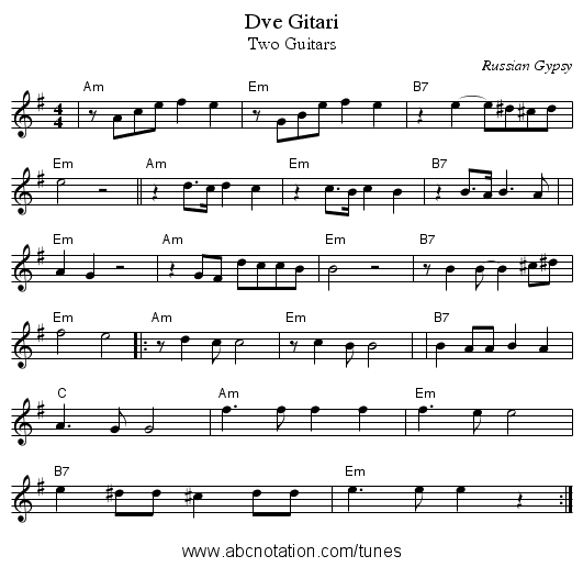 Dve Gitari - staff notation