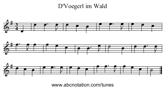 D'Voegerl im Wald - staff notation