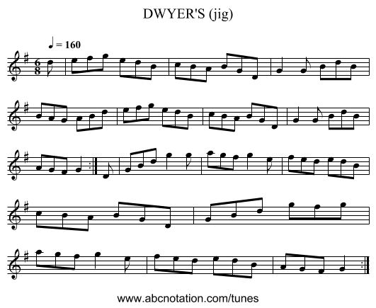 DWYER'S (jig) - staff notation