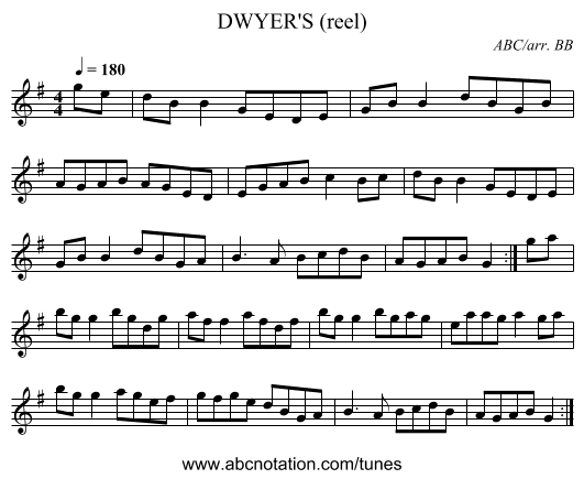 DWYER'S (reel) - staff notation