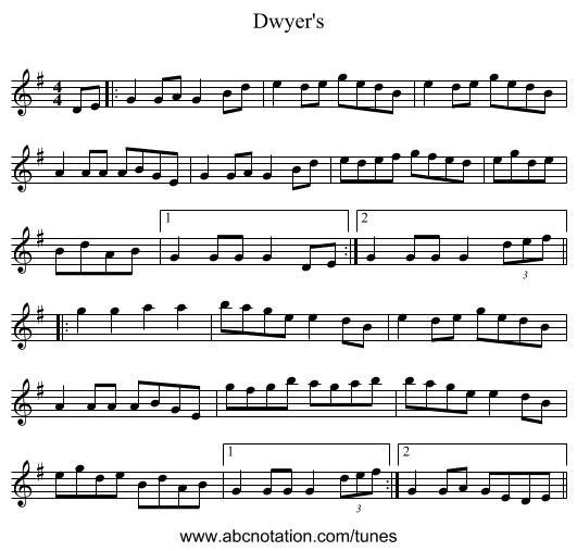 Dwyer's - staff notation