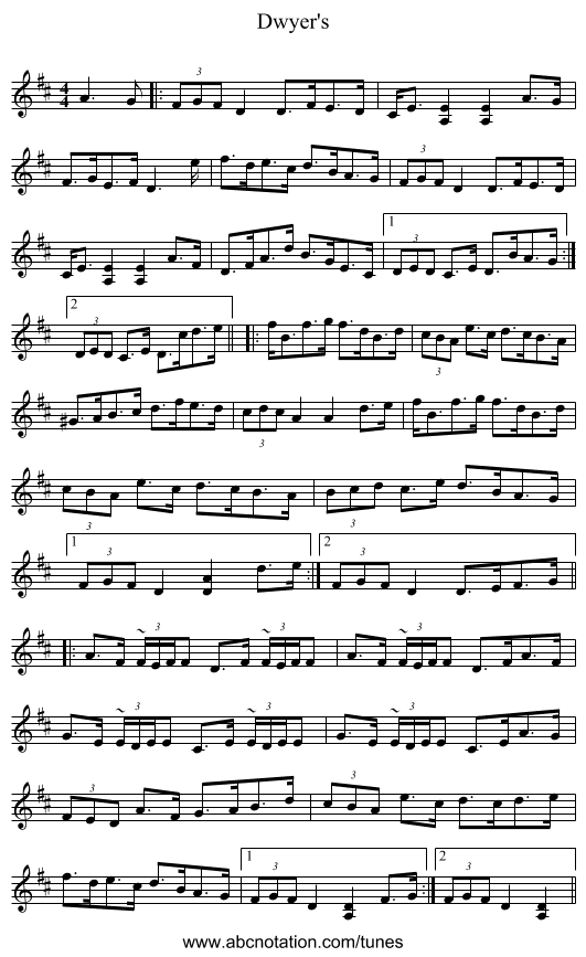 Dwyer's - staff notation