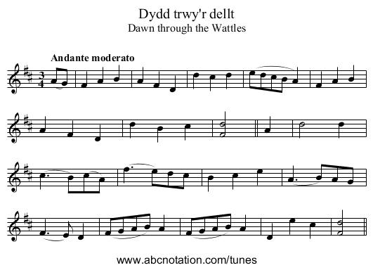Dydd trwy'r dellt - staff notation