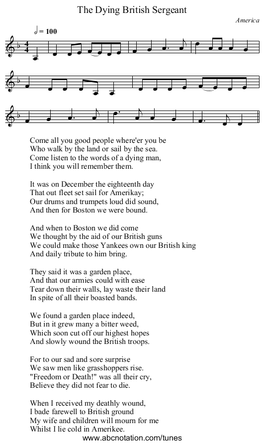 Dying British Sergeant, The - staff notation