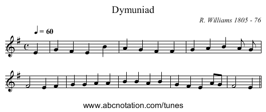 Dymuniad - staff notation