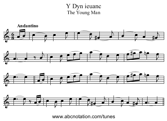 Dyn ieuanc, Y - staff notation