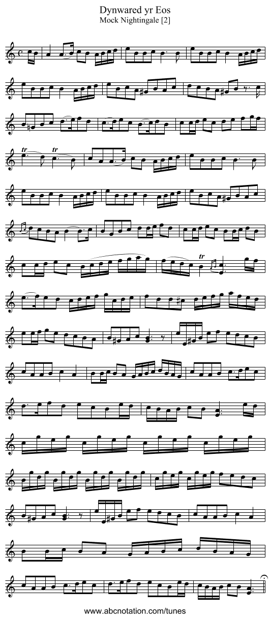 Dynwared yr Eos - staff notation