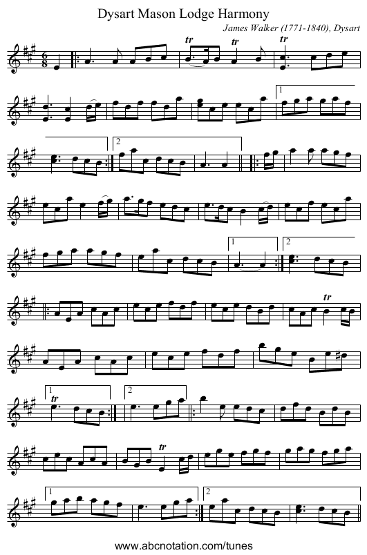 Dysart Mason Lodge Harmony - staff notation