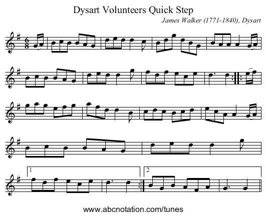 Dysart Volunteers Quick Step - staff notation